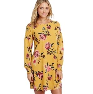 Maurices Floral Print Chiffon Mini Dress Smocking Womens Size M Mustard Yellow